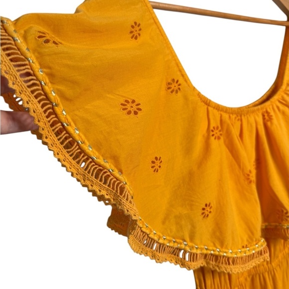 MISA Los Angeles Bethina Eyelet Off Shoulder Ruffled Dress Marigold Yellow XS - Picture 4 of 13